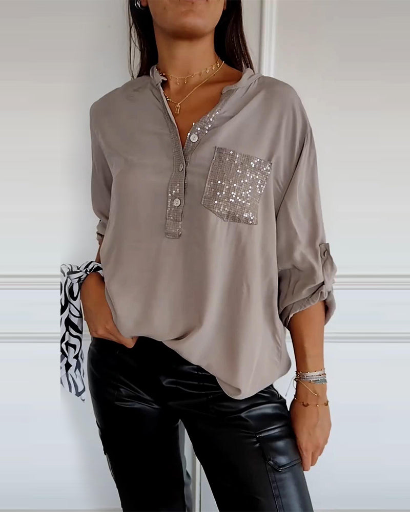Top casual patchwork con lentejuelas amplio