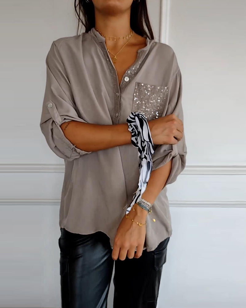 Top casual patchwork con lentejuelas amplio