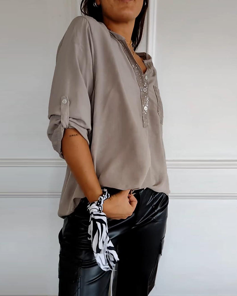 Top casual patchwork con lentejuelas amplio