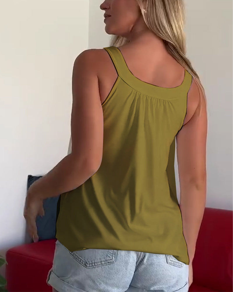 Conjunto de top sin mangas liso y plisado