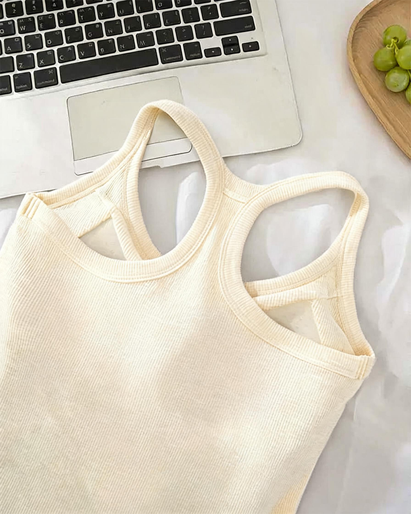Camiseta sin mangas con sostén integrado de punto canalé liso