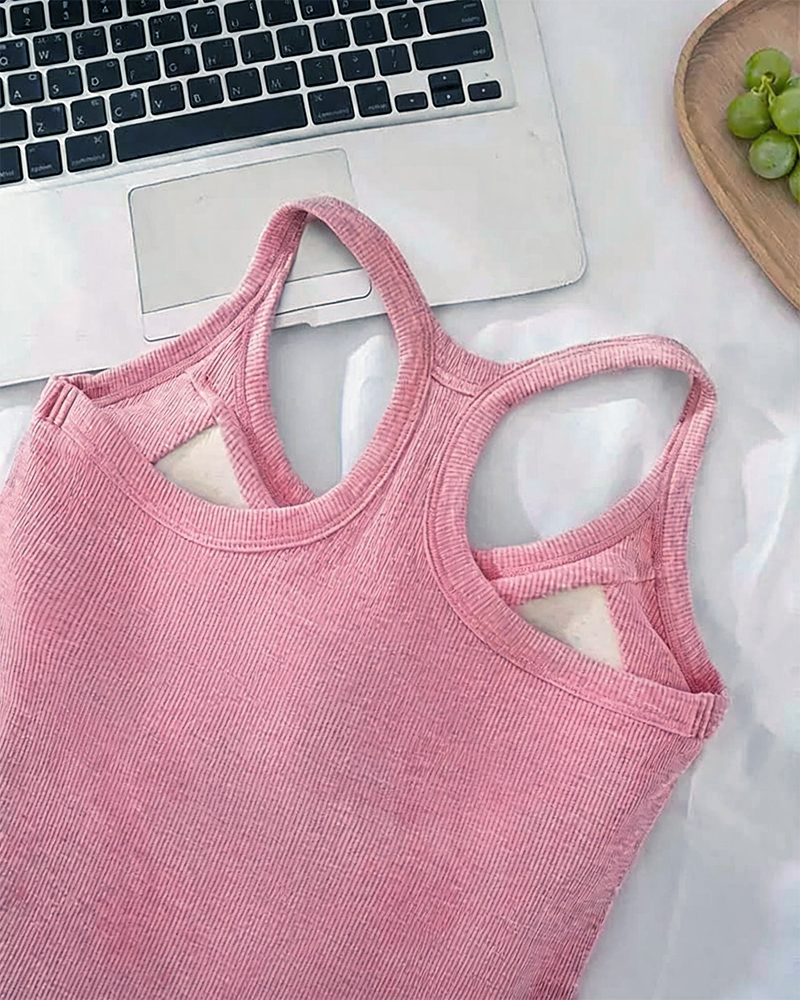 Camiseta sin mangas con sostén integrado de punto canalé liso