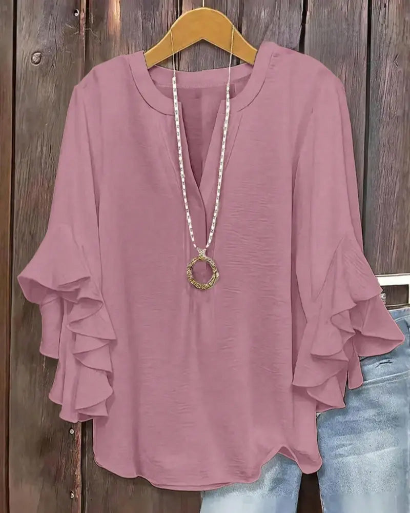 Blusa de escote en V pequeño con volante