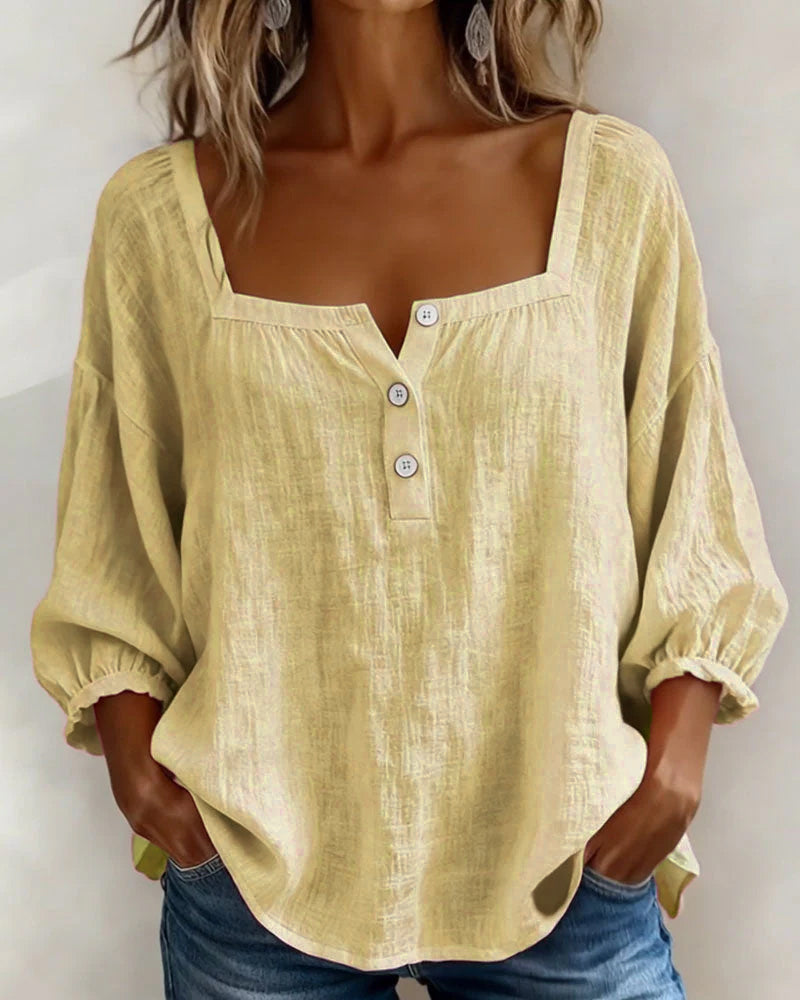 Blusa simple de cuello cuadrado y manga larga
