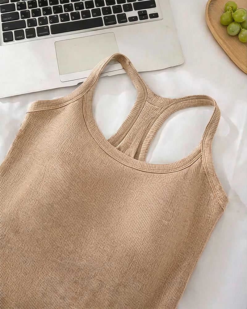 Camiseta sin mangas con sostén integrado de punto canalé liso