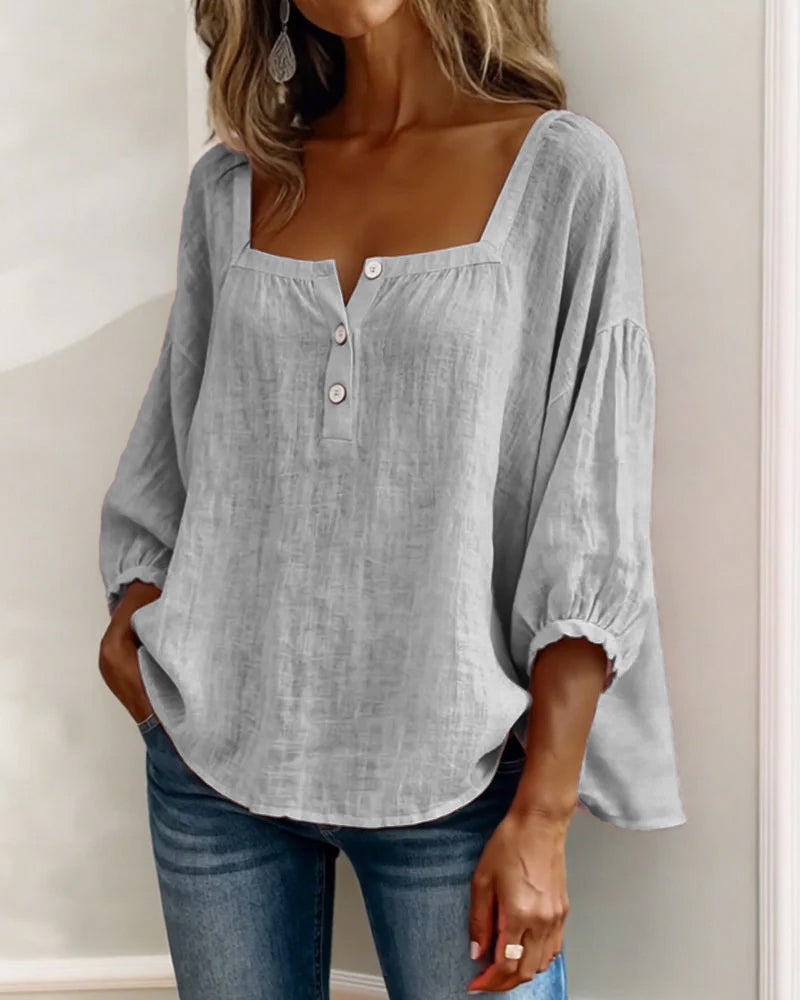 Blusa simple de cuello cuadrado y manga larga