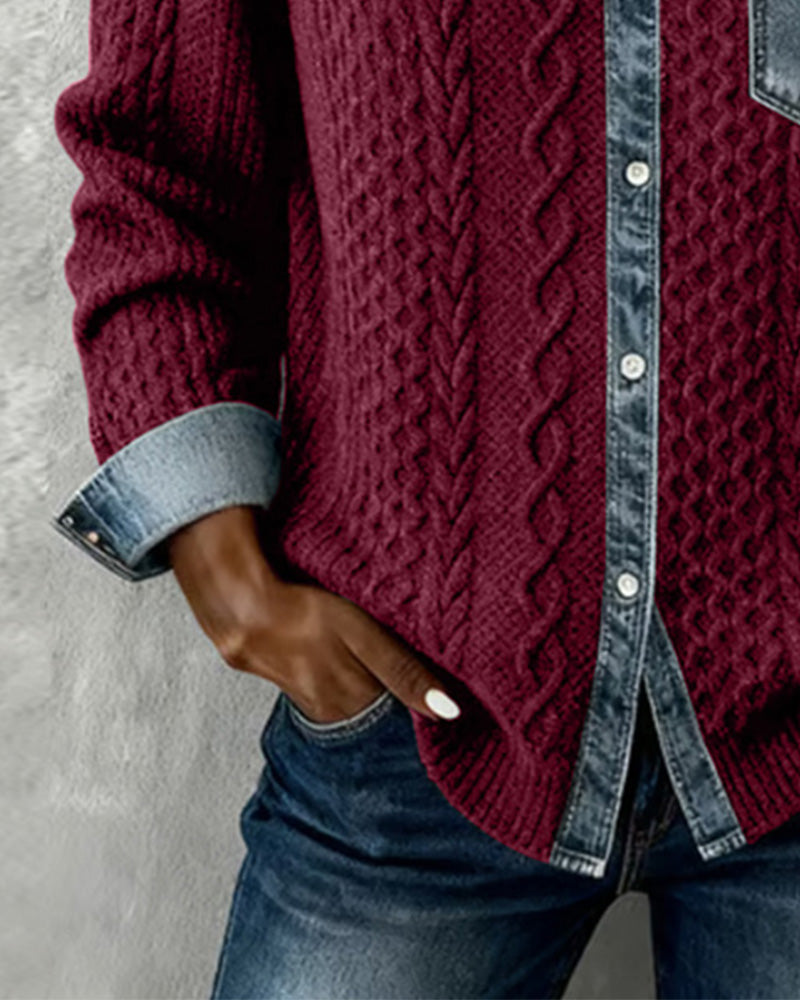 Camisa de manga larga con patchwork de mezclilla