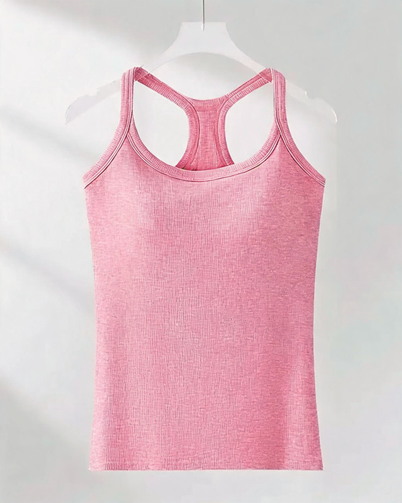 Camiseta sin mangas con sostén integrado de punto canalé liso