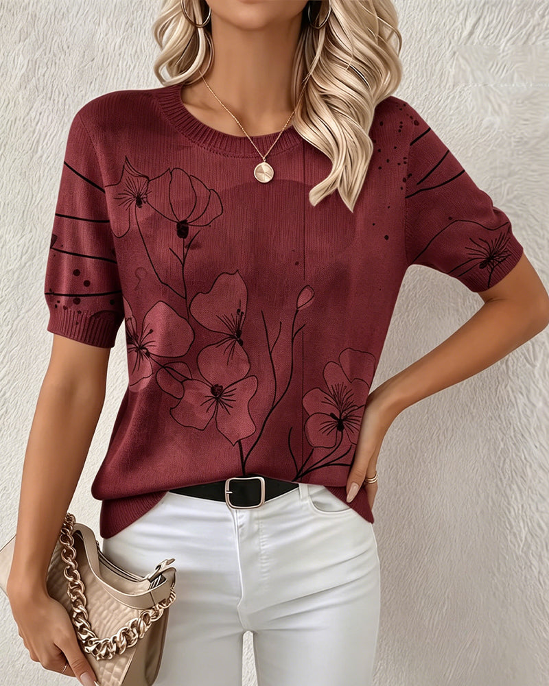 Suéter estampado de manga corta con cuello redondo