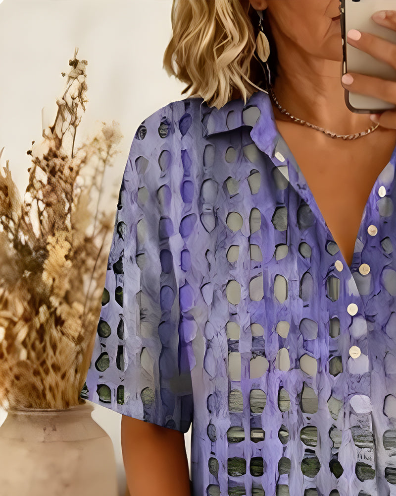 Blusa con estampado de lunares y botón, semipatrón