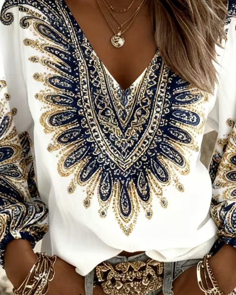 Top con escote en V y estampado retro