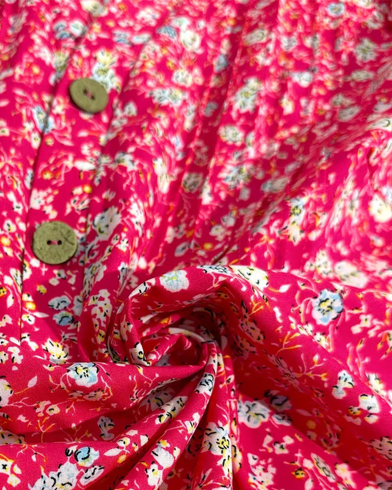 Blusa de escote en V con botones, estampado floral