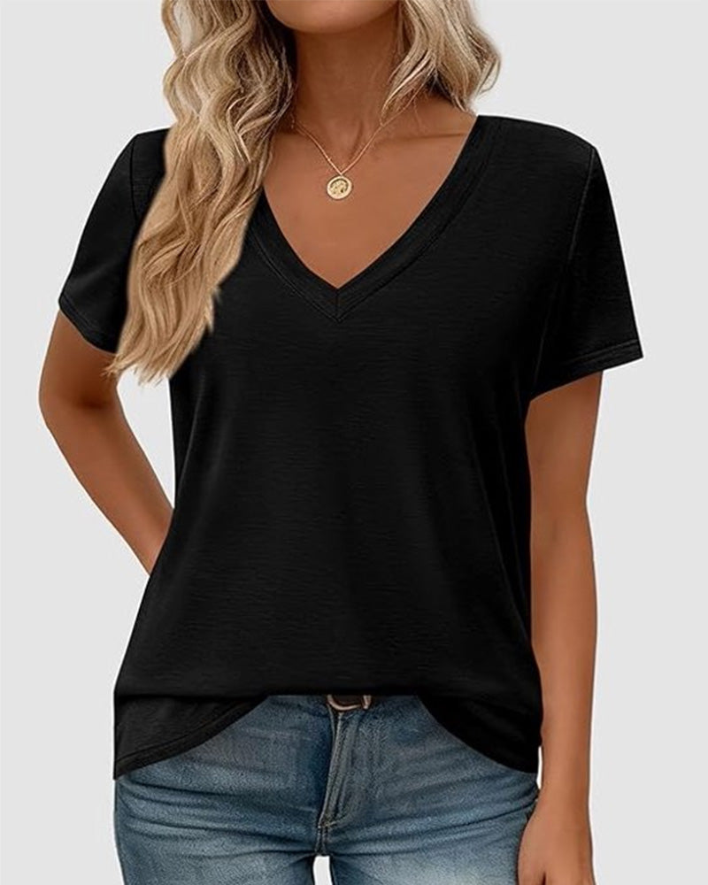 Camiseta de punto con cuello en V lisa