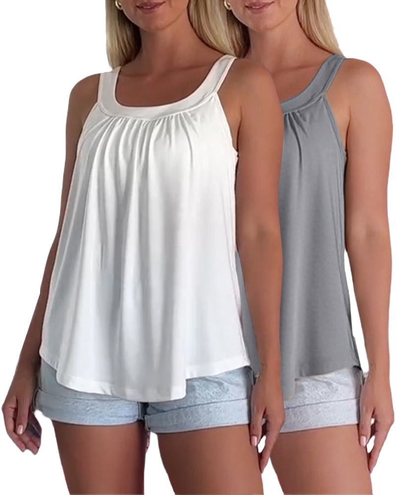 Conjunto de top sin mangas liso y plisado