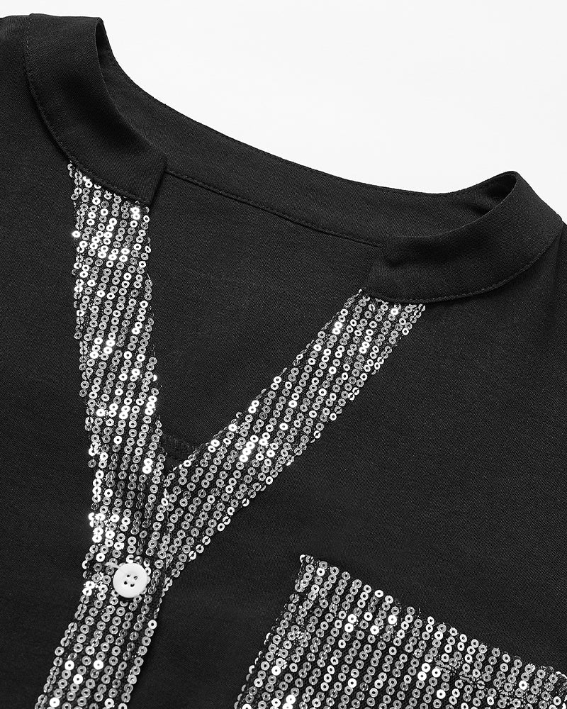 Top casual con paneles y botones con lentejuelas