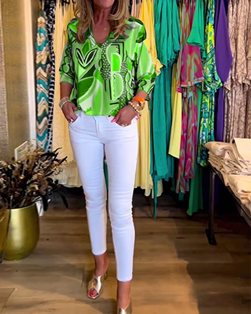 Blusa amplia estampada de manga larga