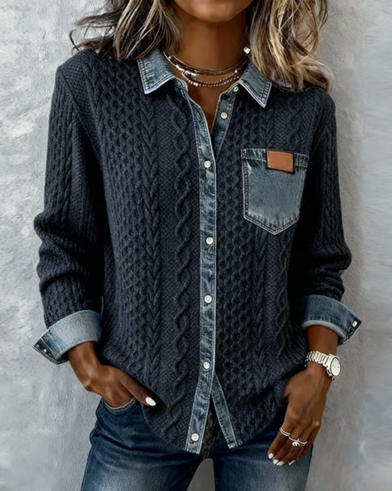 Camisa de manga larga con patchwork de mezclilla