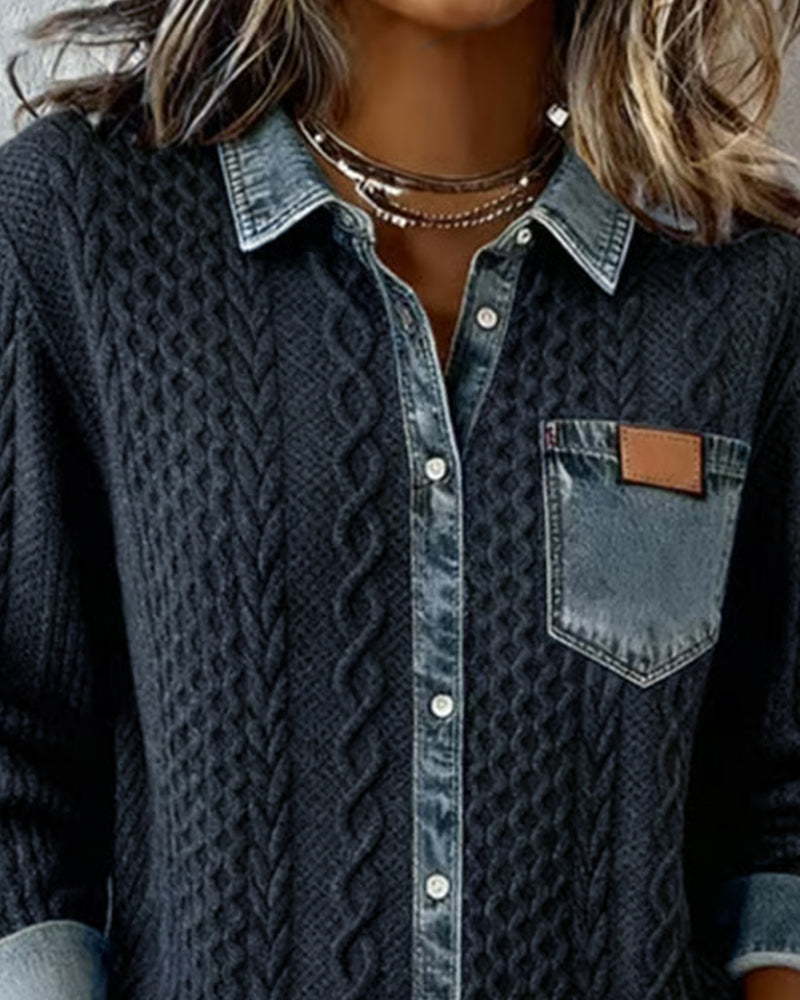 Camisa de manga larga con patchwork de mezclilla