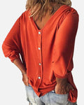 Top de cuello en V con botones en la espalda, mangas 3/4