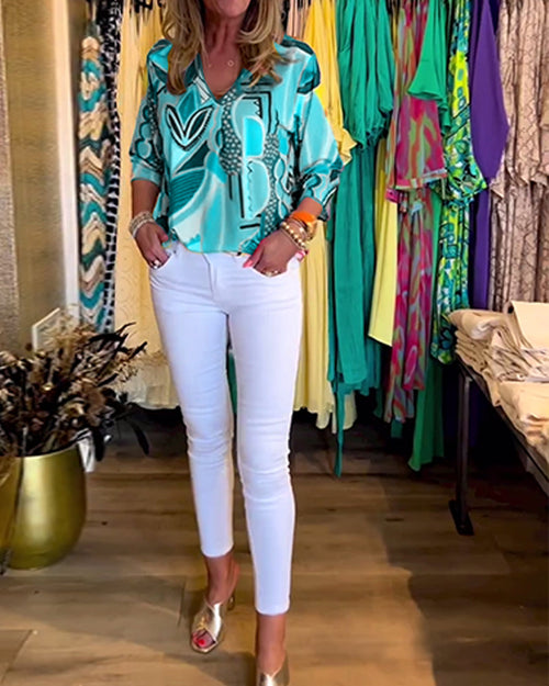 Blusa amplia estampada de manga larga