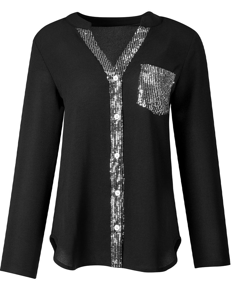Top casual con paneles y botones con lentejuelas