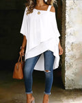 Blusa asimétrica de hombro al descubierto, de color liso y casual