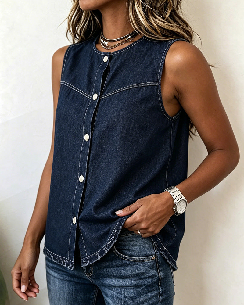 Camiseta sin mangas de cuello redondo
