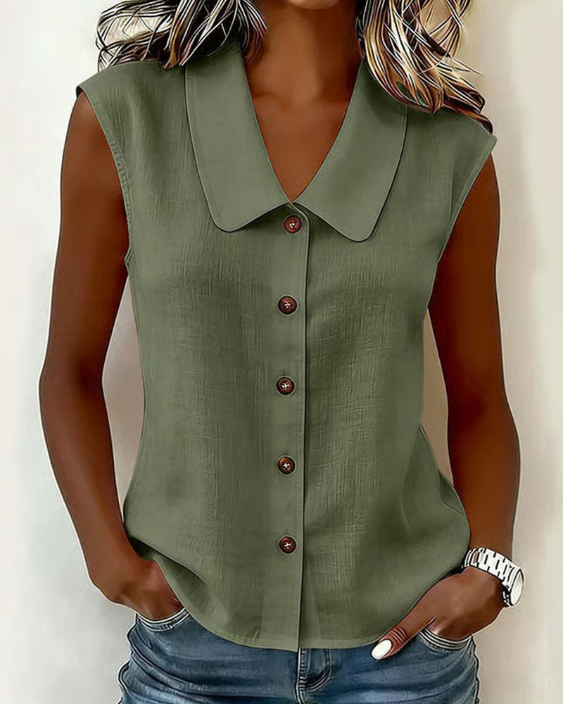 Camisa sin mangas con cuello de lino y algodón