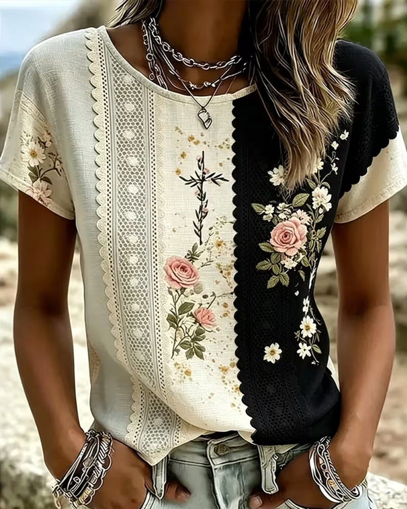 Blusa de encaje rosa con estampado