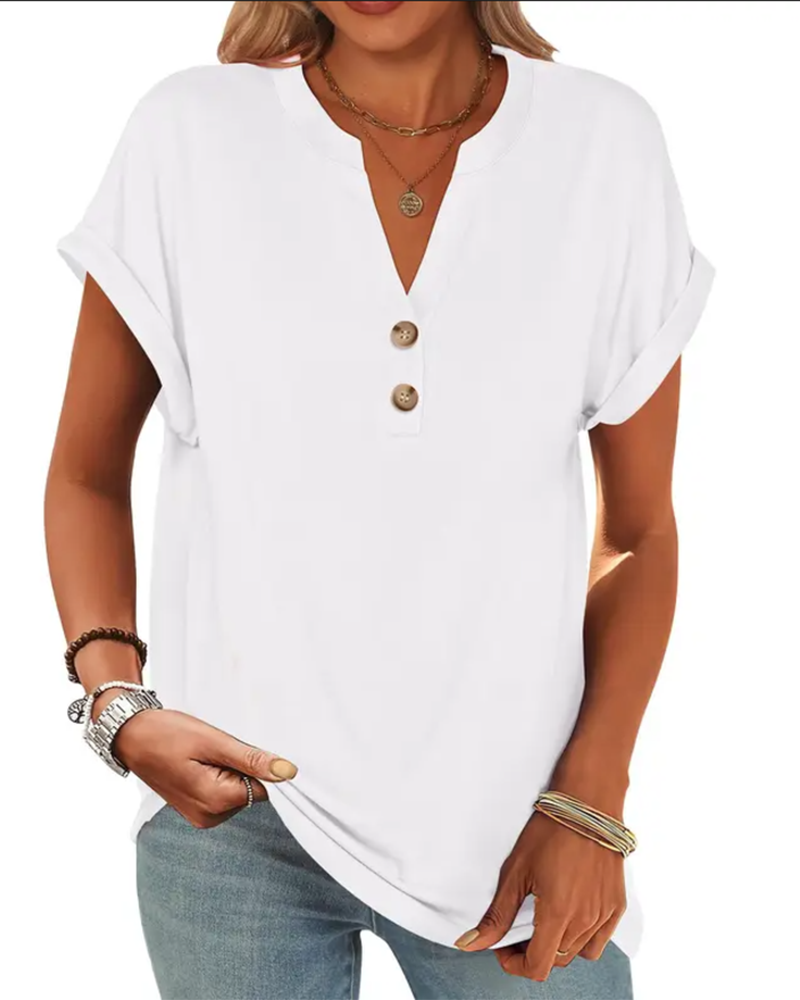 Camiseta lisa con escote en V y mangas cortas