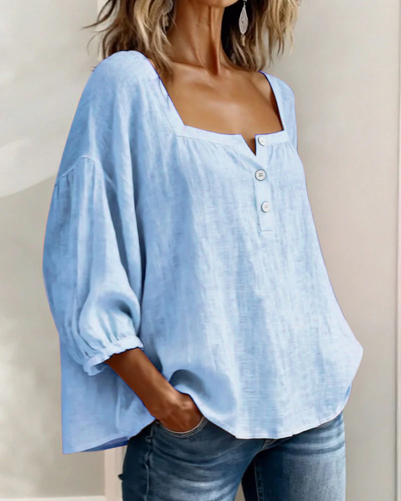 Blusa simple de cuello cuadrado y manga larga