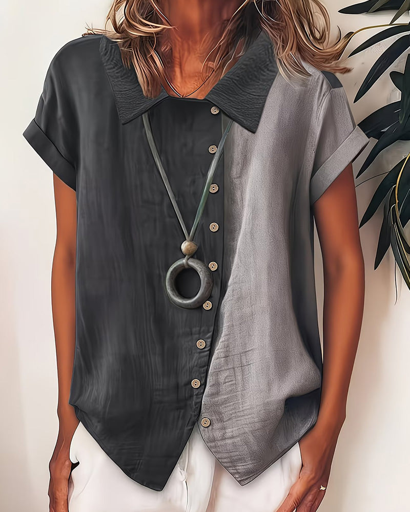 Camisa con solapas de color blocking y mangas cortas