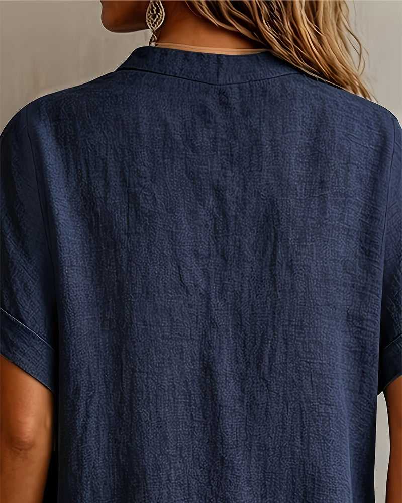 Blusa de escote en V de manga corta holgada