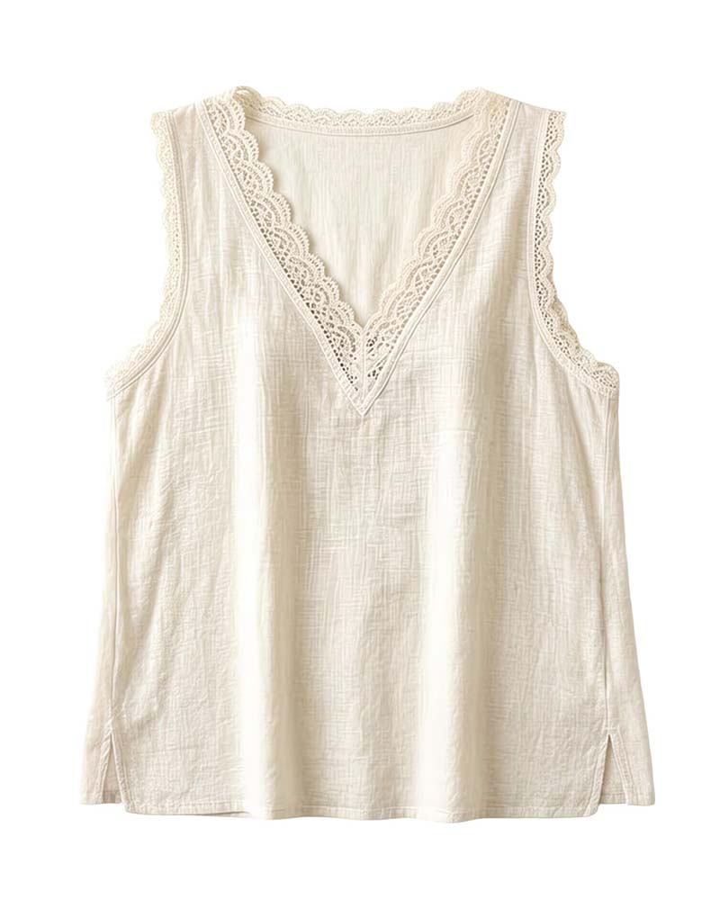 Top sin mangas liso con cuello en V
