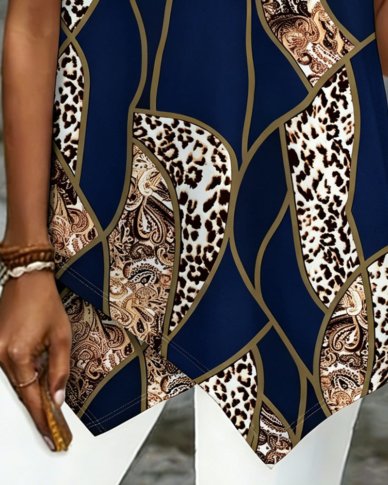 Camiseta irregular geométrica con estampado de leopardo