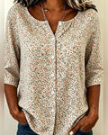 Blusas de cuello redondo con botones, estampado floral, manga 3/4