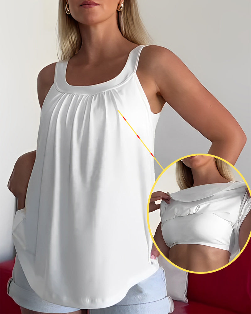 Conjunto de top sin mangas liso y plisado