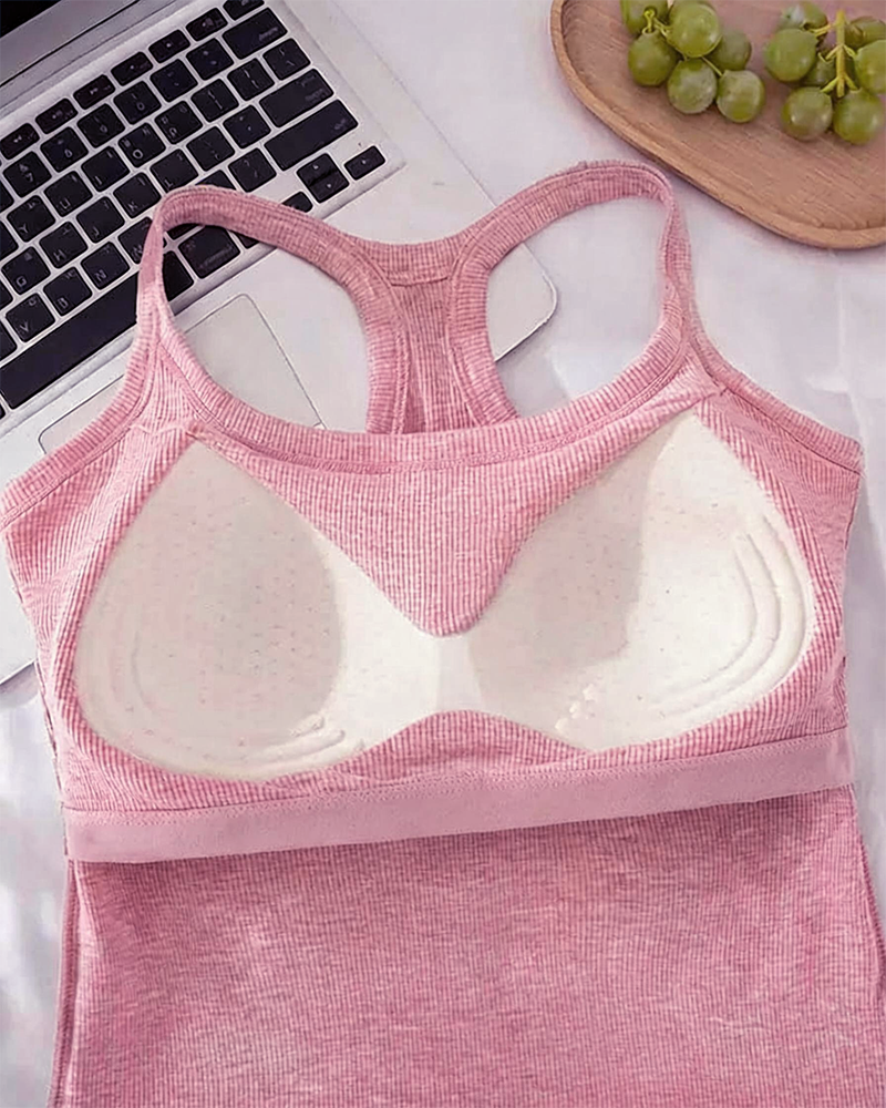 Camiseta sin mangas con sostén integrado de punto canalé liso