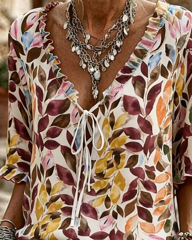 Blusa casual estampada con mangas volantes