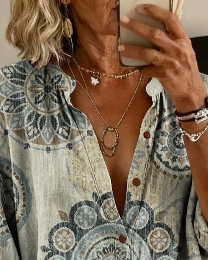 Camisa con motivo mandala, hombro caído, manga
