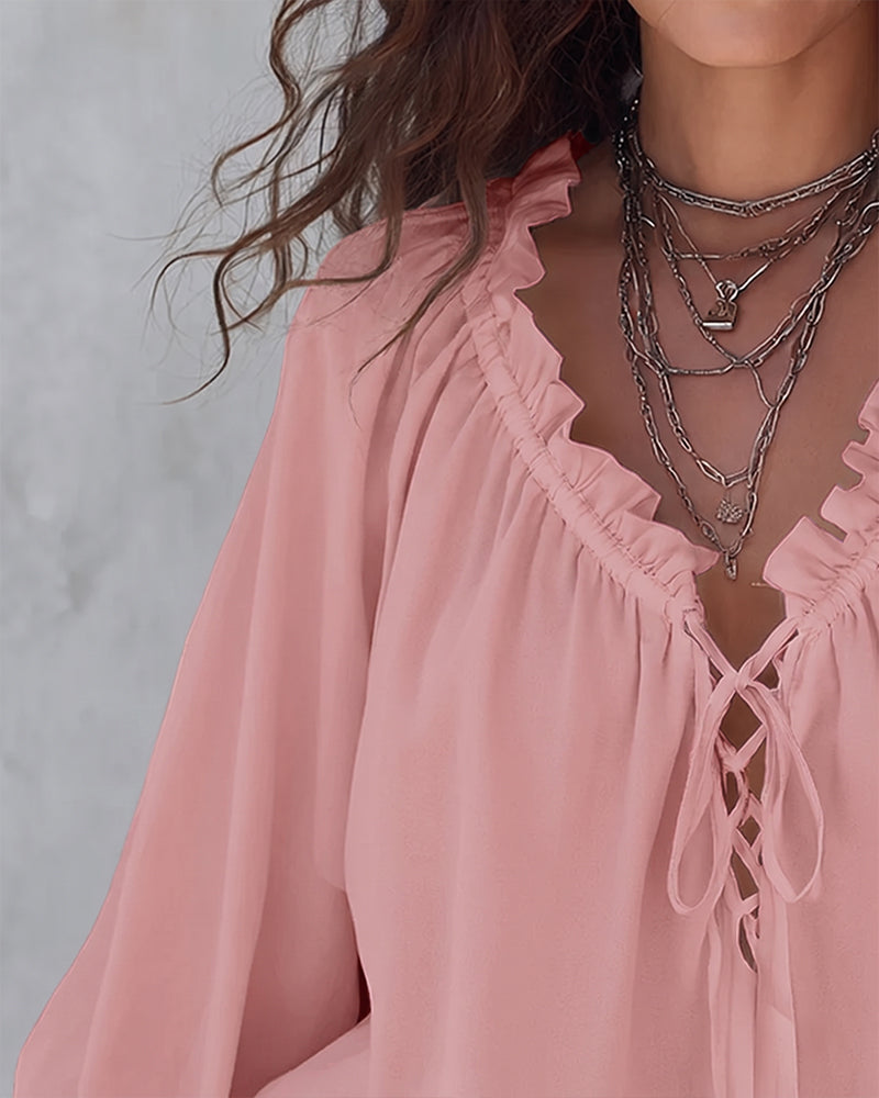 Blusa de cuello en V con lazos