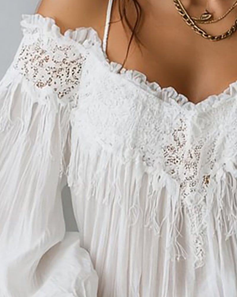 Top tipo camisola de hombros descubiertos con encaje y glándulas
