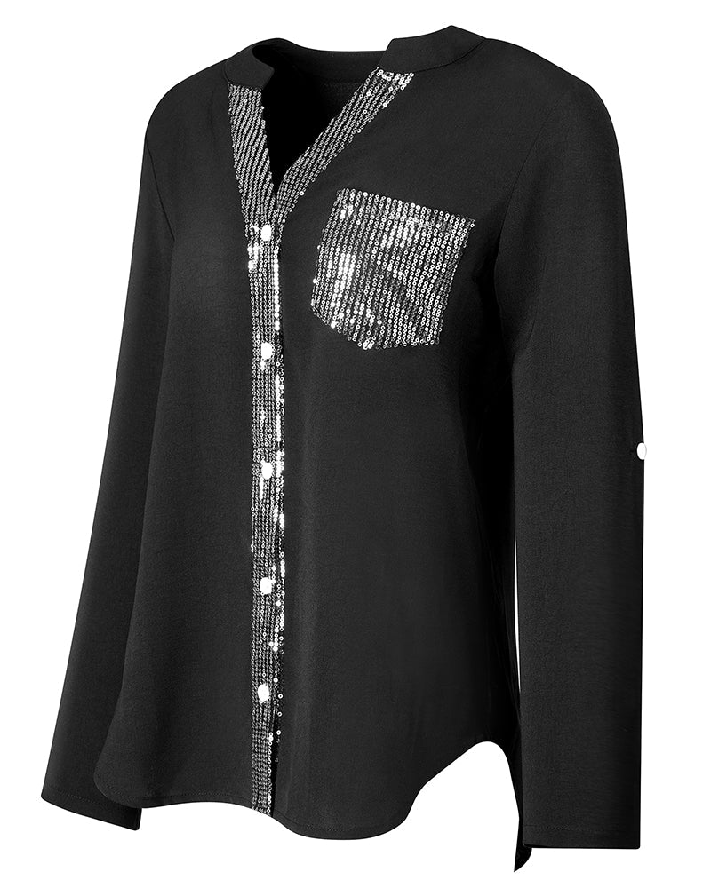 Top casual con paneles y botones con lentejuelas