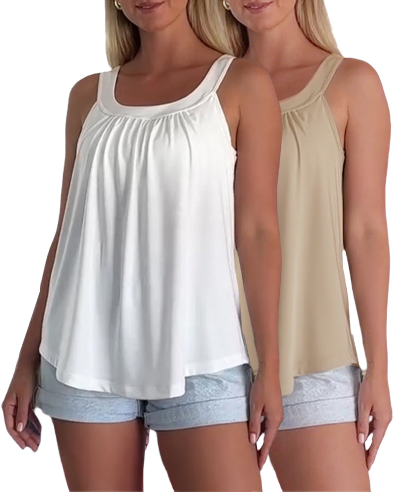 Conjunto de top sin mangas liso y plisado