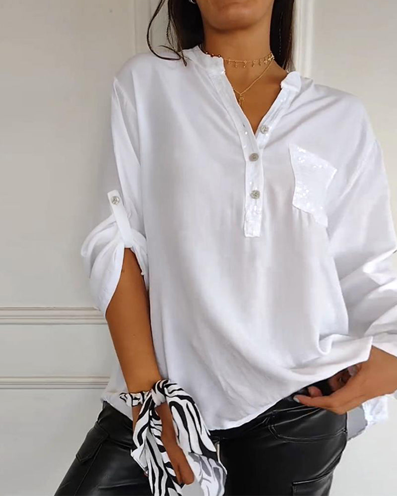 Top casual patchwork con lentejuelas amplio