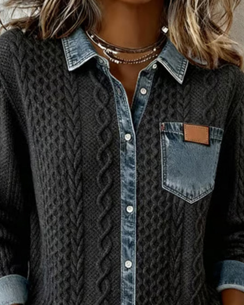Camisa de manga larga con patchwork de mezclilla