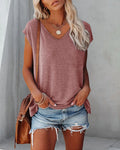 Chaleco liso con cuello en V y mangas remangables