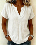 Blusa de escote en V lisa de mangas cortas
