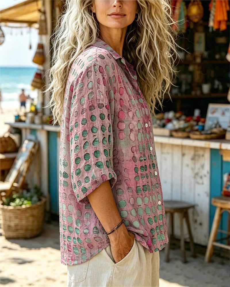 Camisa con degradado de lunares, cuello y mangas largas