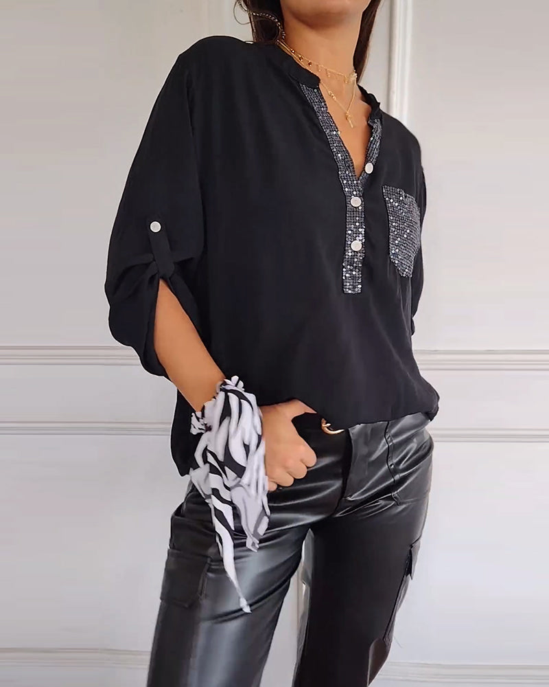 Top casual patchwork con lentejuelas amplio
